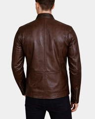 Mens Casual Biker Leather Jacket Jaime Fusion Timber