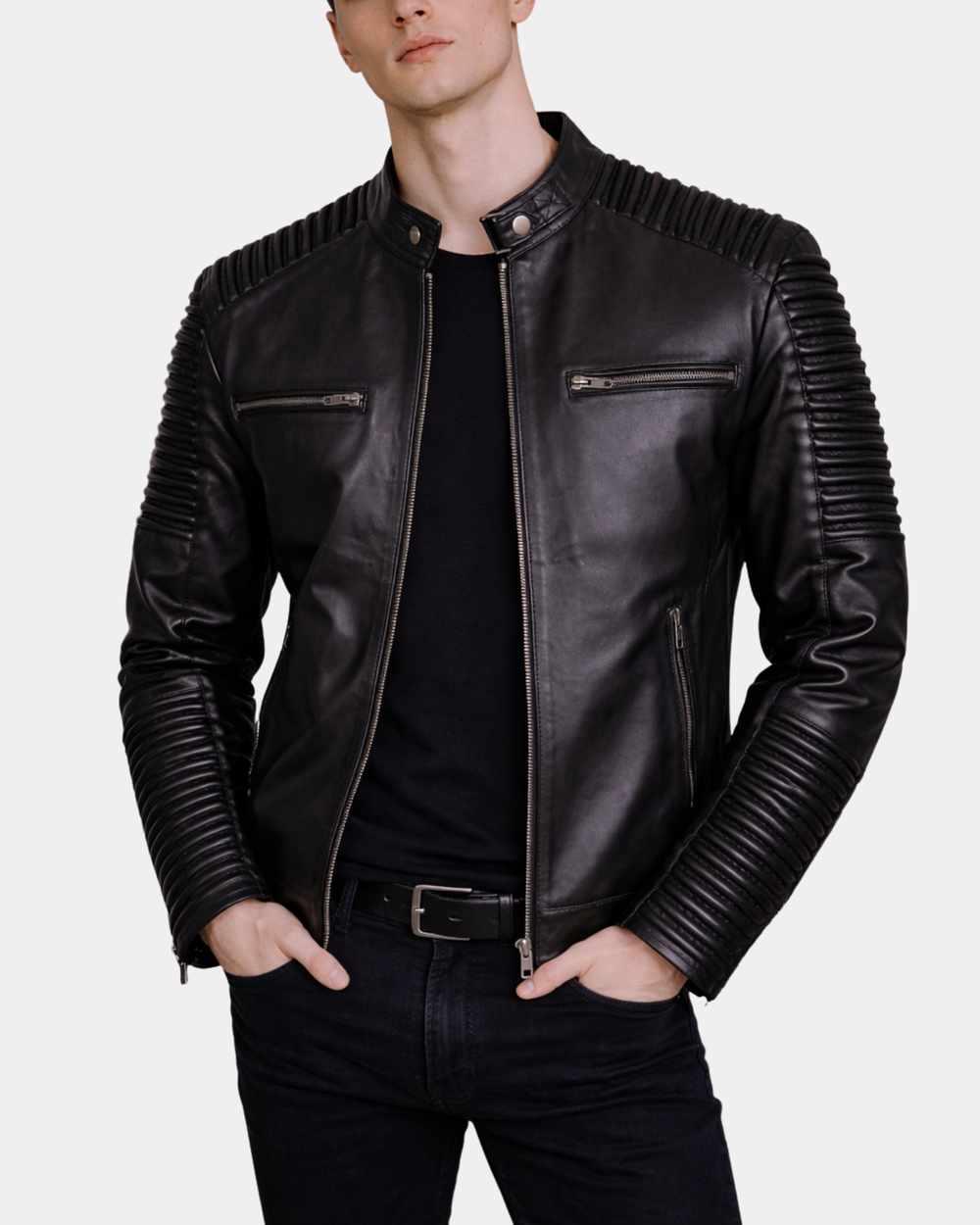 Men's Casual Soft Leather Biker Jacket Nelson Nova Black