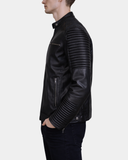 Men’s Casual Soft Leather Biker Jacket Nelson – Nova Black – product view 3