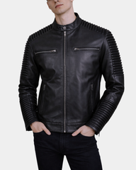 Men's Casual Soft Leather Biker Jacket Nelson Nova Black