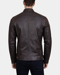 Men's Classic Leather Biker Style Zip Jacket Ethan Zenith Brown