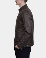 Men's Classic Leather Biker Style Zip Jacket Ethan Zenith Brown