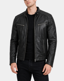 Men’s Leather Cafe Racer Biker Jacket Ron – Nova Black – product view 1
