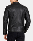 Men’s Leather Cafe Racer Biker Jacket Ron – Nova Black – product view 2