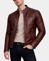 Men's Leather Cafe Racer Biker Jacket Ron Zenith Brown