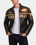 Men’s Leather Racing Badges Jacket ‘Black Hills’ – Zenith Brown – product view 1