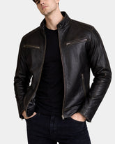 Men's Leather Vintage Biker Jacket Colin Zenith Dark Brown