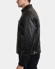 Men's Leather Vintage Biker Jacket Colin Zenith Dark Brown