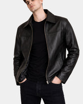 Men's Leather Zip Box Harrington Jacket James Nova Black