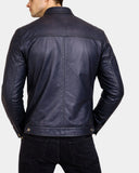 Men’s Real Leather Biker Jacket Archie – Luna Navy Blue – product view 2