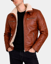 Men's Real Leather Sherpa Lined Jacket Alfie Zenith Brown