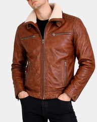 Men's Real Leather Sherpa Lined Jacket Alfie Zenith Brown