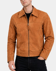 Men's Real Suede Casual Harrington Jacket Larry Dynamo Tan