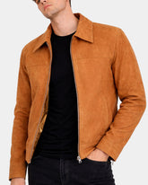 Men's Real Suede Casual Harrington Jacket Larry Dynamo Tan