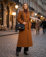 Sable Fox ¾ Suede Belted Trench Coat Cognac