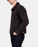Men's Real Suede Trucker Harrington Jacket Daryl Nova Black - side model view