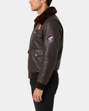 Men's Real Leather G-1 Bomber Jacket Airforce Badges FINCH Zenith Brown side view