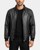 Men's Real Leather Bomber Jacket Raglan Shoulder Francis Nova Black front open