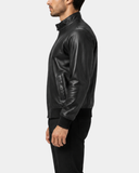 Men's Real Leather Bomber Jacket Raglan Shoulder Francis Nova Black side view