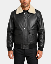 Jarrod Nova Black G-1 aviator leather bomber front closed