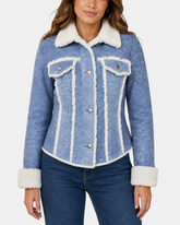 Women's Real Sheepskin Trucker Jacket Kylie Denim Radiant Blue - front view