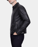 Men's Soft Leather Casual Plain Zip Jacket Matt Nova Black – side view