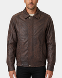 Men's Bomber Leather Jacket Classic Style Jim Brown Nubuck front view with closed zipper