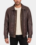 Men's Bomber Leather Jacket Classic Style Jim Brown Nubuck front view with open zipper