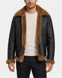 Men's Classic B3 Original Sheepskin Jacket Zenith Brown Ginger front view with open zipper