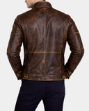 Men's Ricky vintage brown cowhide biker jacket back view