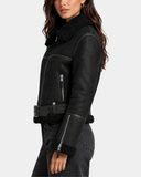 Women's Sheepskin Aviator RAF Pilot Jacket Nova Black - back view