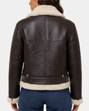 Women's Sheepskin Aviator RAF Pilot Jacket Zenith Brown White - back view