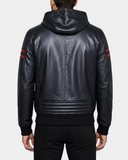 RAMMY Nova Black hooded leather bomber jacket back view