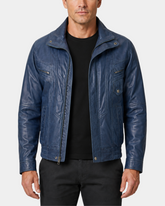Men's Leather Bomber Blouson Jacket Robert Radient Blue front open