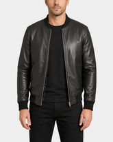 Men's Leather MA-1 Bomber Jacket Ryan Nova Black front open