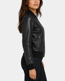 Women's Real Leather Varsity Bomber Jacket Nova Black - side view