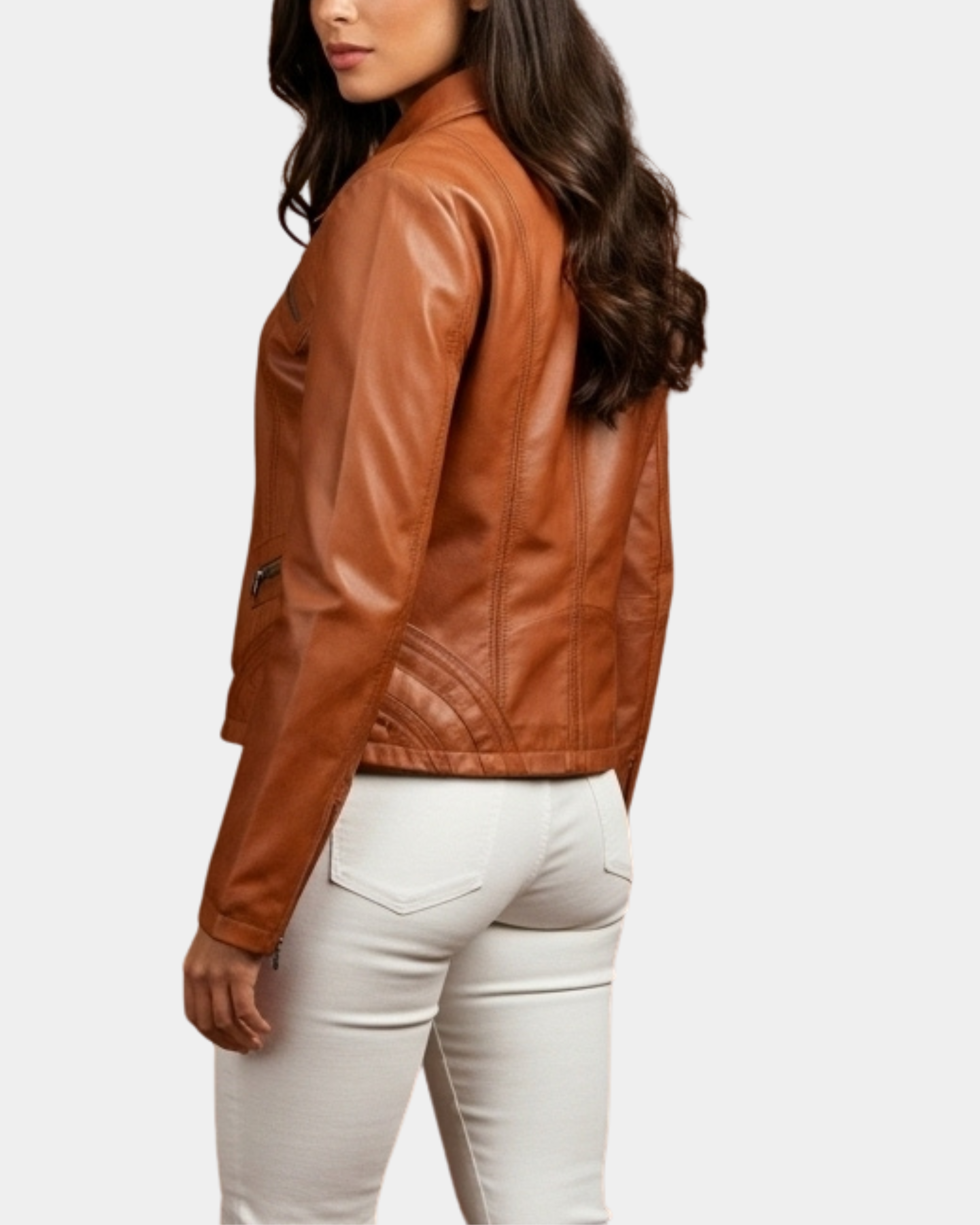Women's Classic Leather Biker Zip Box Jacket Dynamo Tan