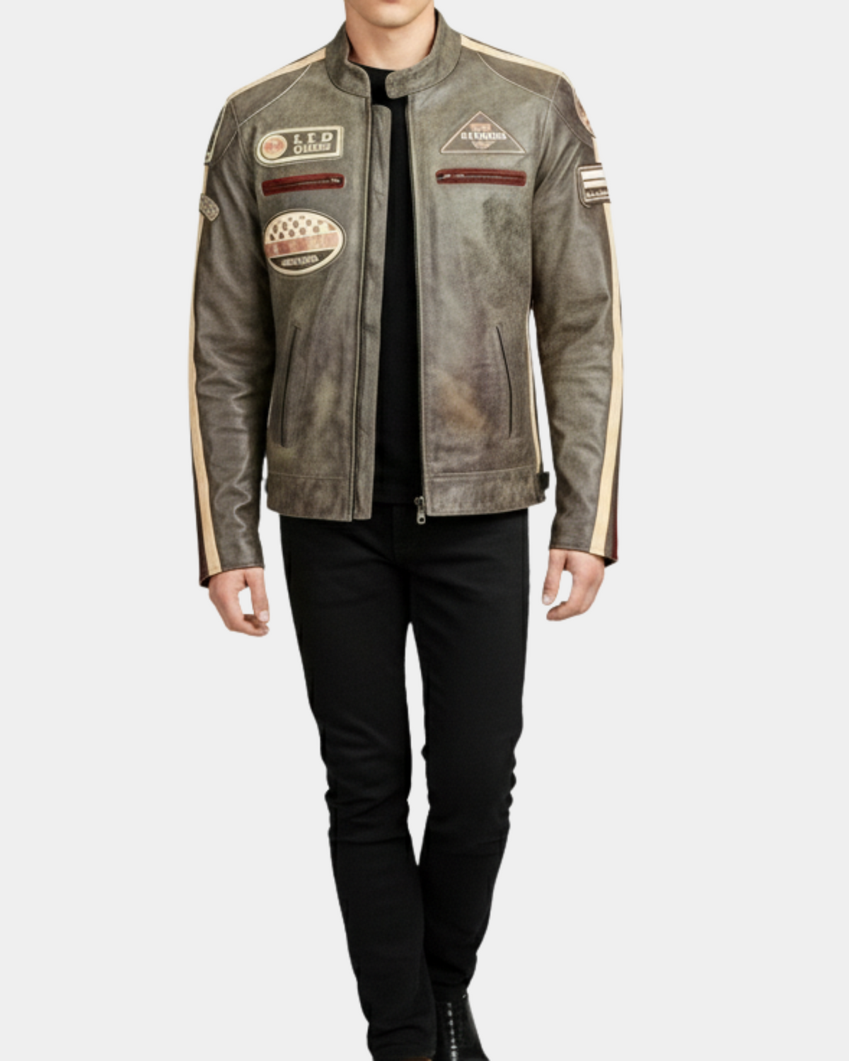 Men’s Biker Leather Jacket with Badges Zenith Brown