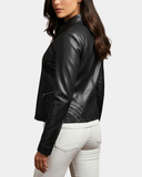 Women’s Classic Leather Biker Zip Box Jacket – Nova Black – product view 3