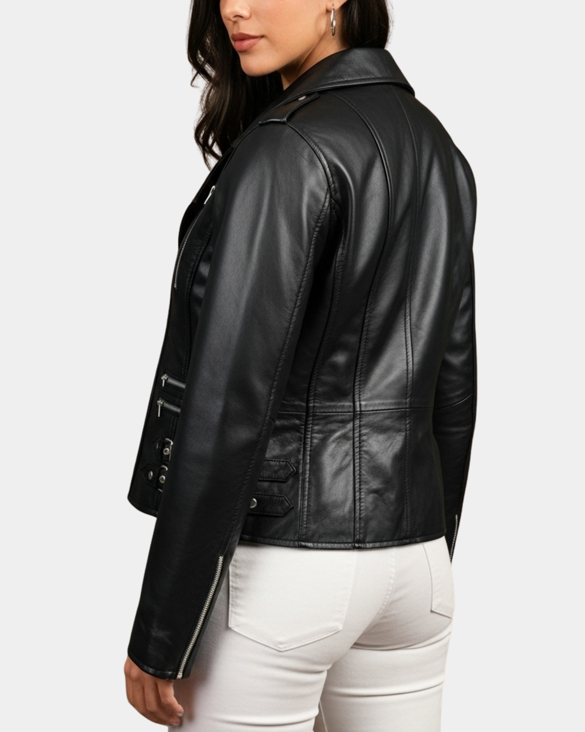 Women's Cross Zip Biker Leather Jacket Cara Nova Black