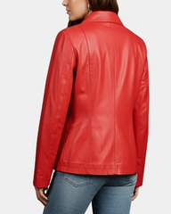 Women's Classic Zip Fastening Leather Jacket Julia Ignite Red