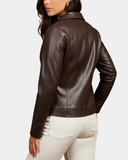 Women’s Classic Zip-Fastening Leather Jacket – Julia Zenith Brown – product view 2
