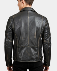 Men’s Biker Leather Jacket with Dual Zip Hook  Paradox Rub Off