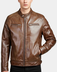 Men's Biker Soft Casual Leather Jacket Zenith Brown