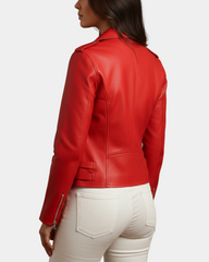 Women's Cross Zip Biker Leather Jacket Cara Ignite Red