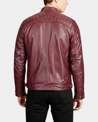 Men’s Biker Leather Jacket with Standing Collar  Infinite Burgundy
