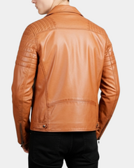 Mens Biker Leather Jacket Dual Zip Dynamo Tan