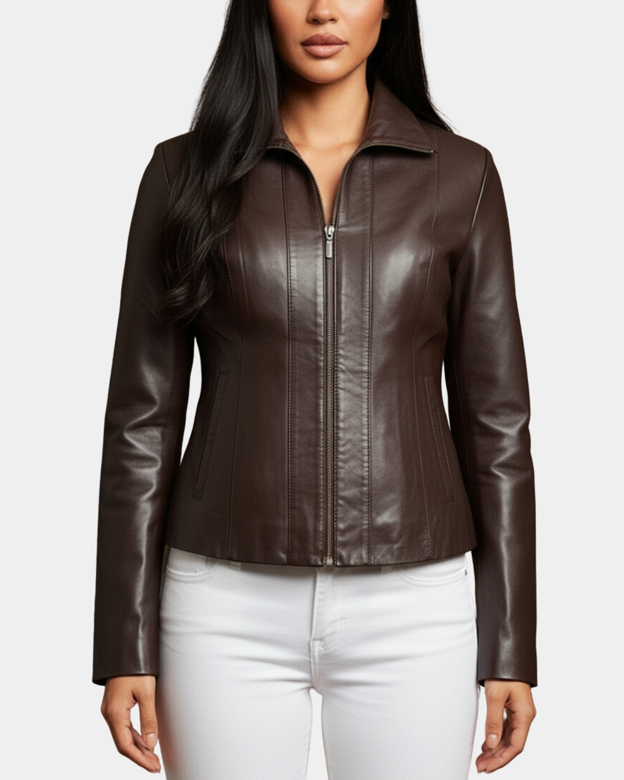 Women's Classic Zip Fastening Leather Jacket Julia Zenith Brown