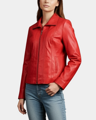 Women's Classic Zip Fastening Leather Jacket Julia Ignite Red