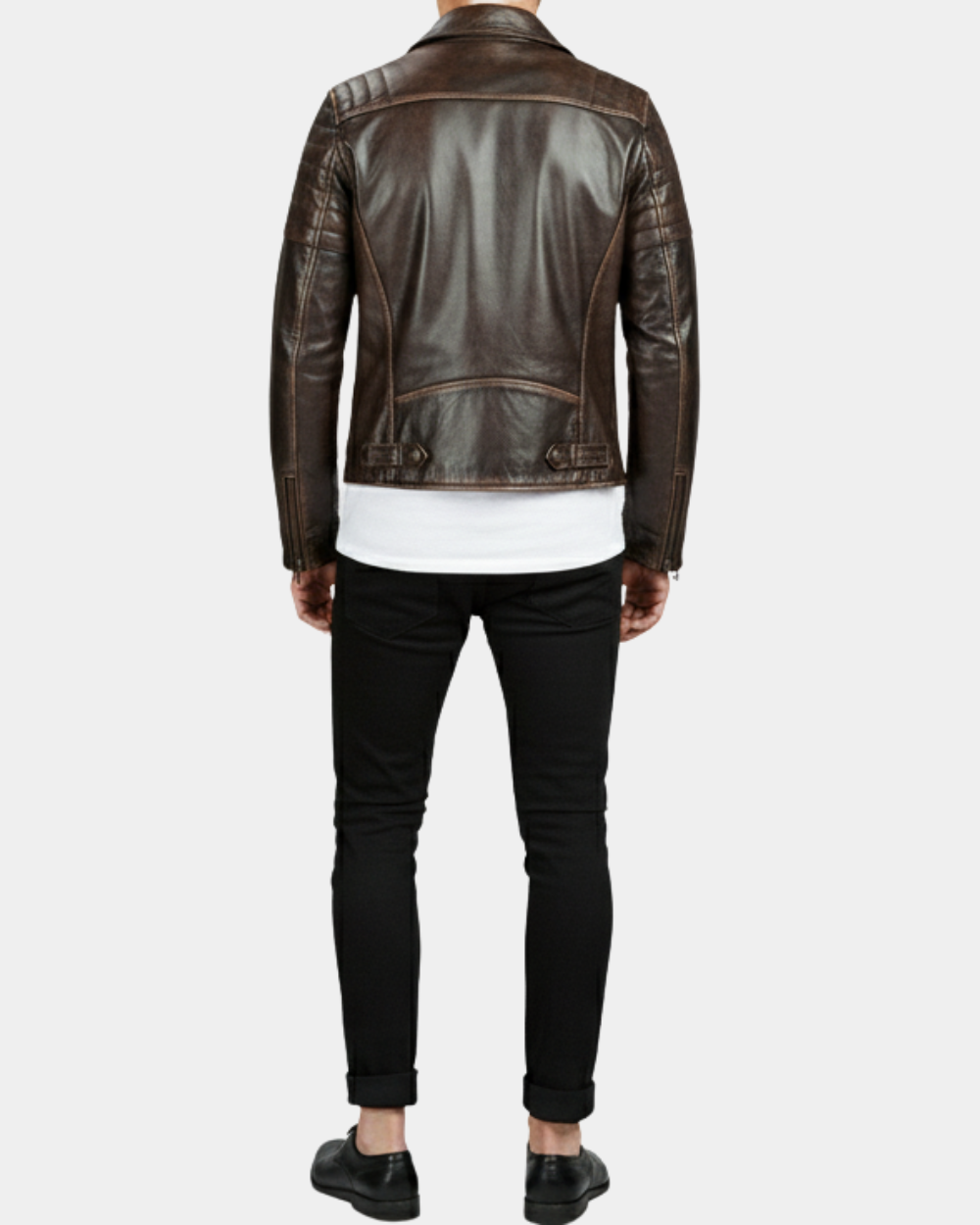 Men’s Biker Leather Jacket with Dual Zip Hook  Zenith Brown